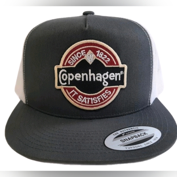Handmade Other - Copenhagen Grey White Yupoong Flat Bill Snuff Dip Chew Chaw American Classic Fas